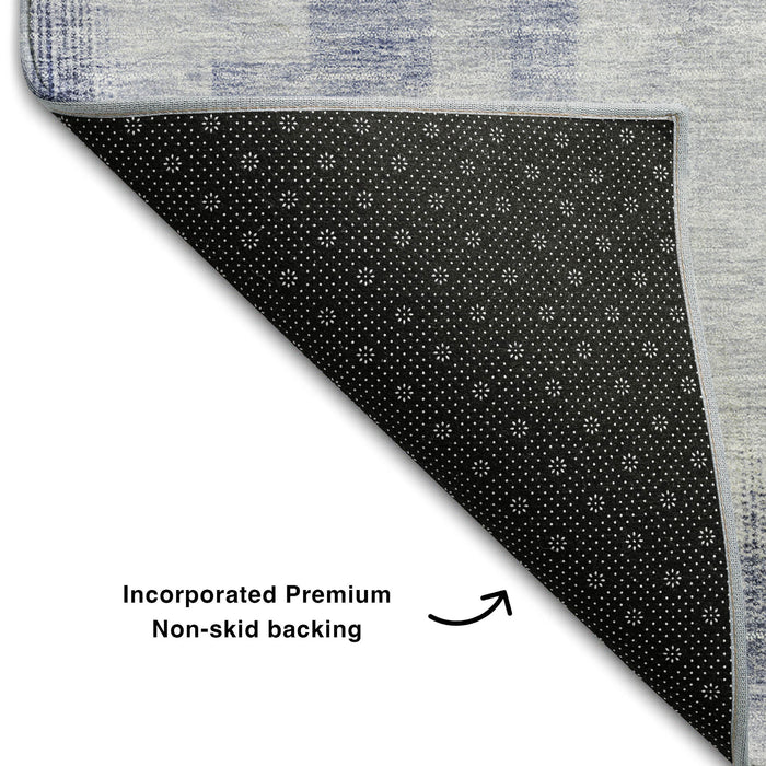 10' X 14' Abstract Geometric Washable Area Rug With UV Protection (683494) - Denim Blue / Ivory