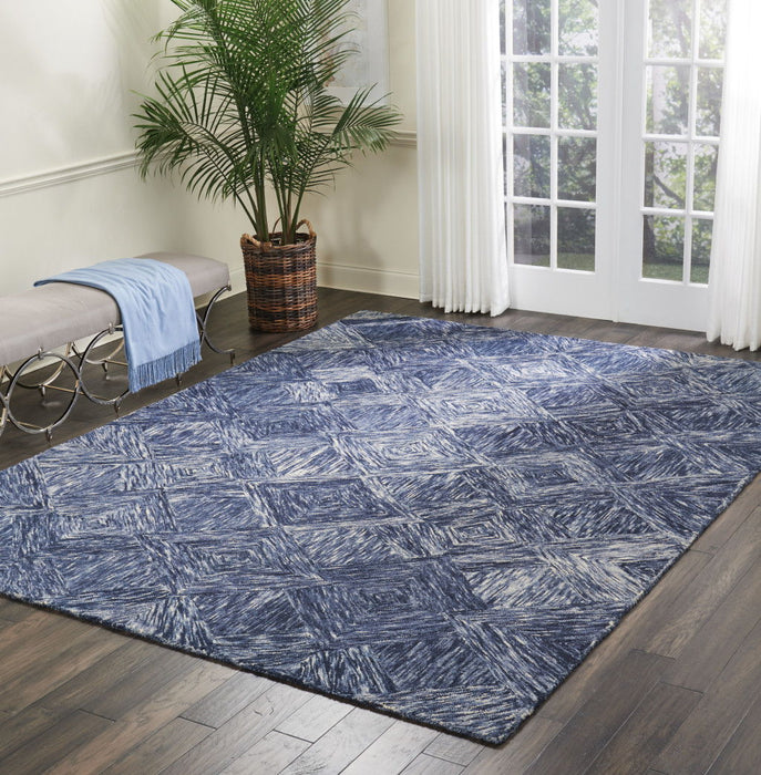 8' X 11' Wool Geometric Area Rug - Denim Blue / Ivory