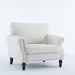 Giga rolled arm stationary sofa with nailhead trim, single-seater upholstered couch with wooden legs and plush cushioning.
