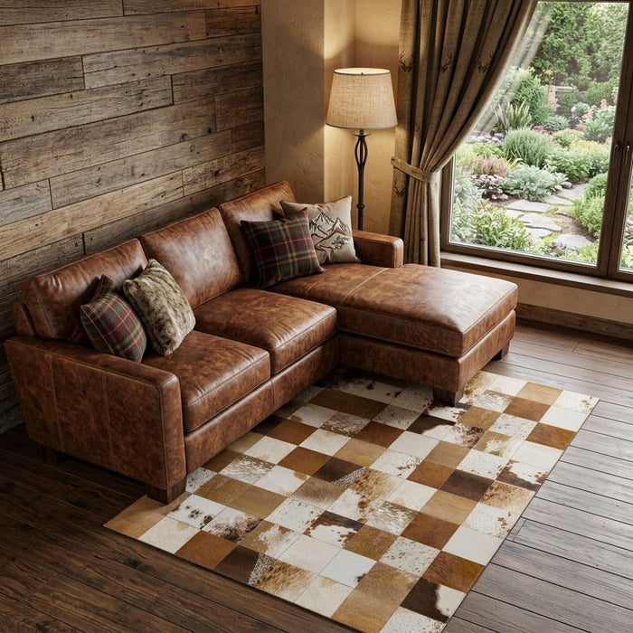 10' X 14' Patchwork Washable Area Rug With UV Protection (644730) - Brown / Ivory