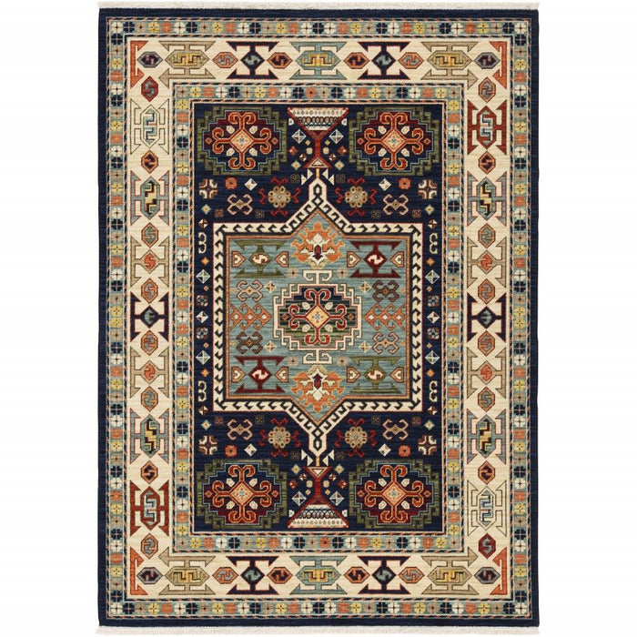 5' x 8' Machine Woven Medallion Indoor Area Rug - Blue Ivory