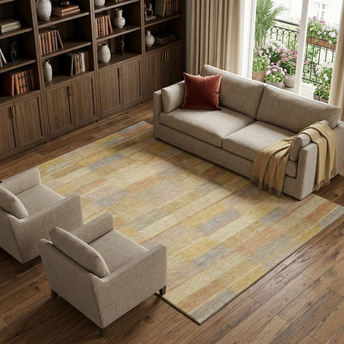 10' X 14' Striped Washable Area Rug With UV Protection (695324) - Wheat / Beige / Gray