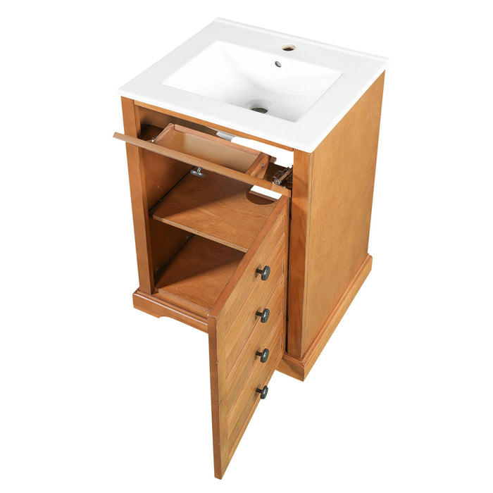 Giga bathroom vanity with integrated sink, natural wood finish, soft-closing door, modern design, perfect for contemporary bathrooms.