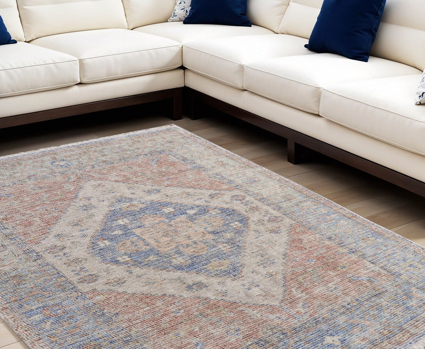 10' X 14' Abstract Hand Woven Distressed Area Rug With Fringe - Red