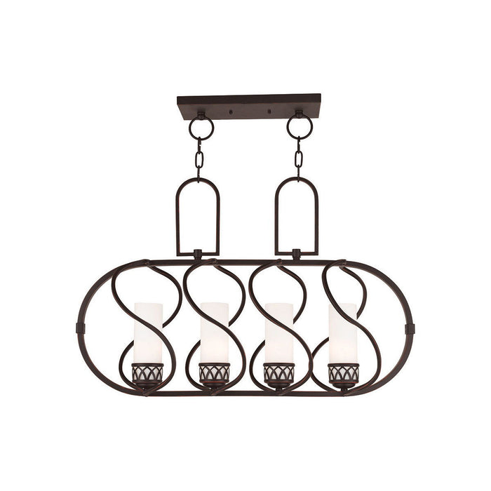 Four Light Metal Dimmable Chandelier With Shades - Bronze / Opal