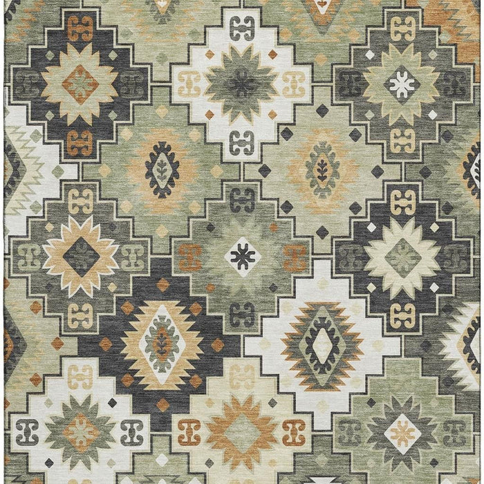 10' X 14' Geometric Washable Area Rug With UV Protection (718653) - Fern Green / Gold