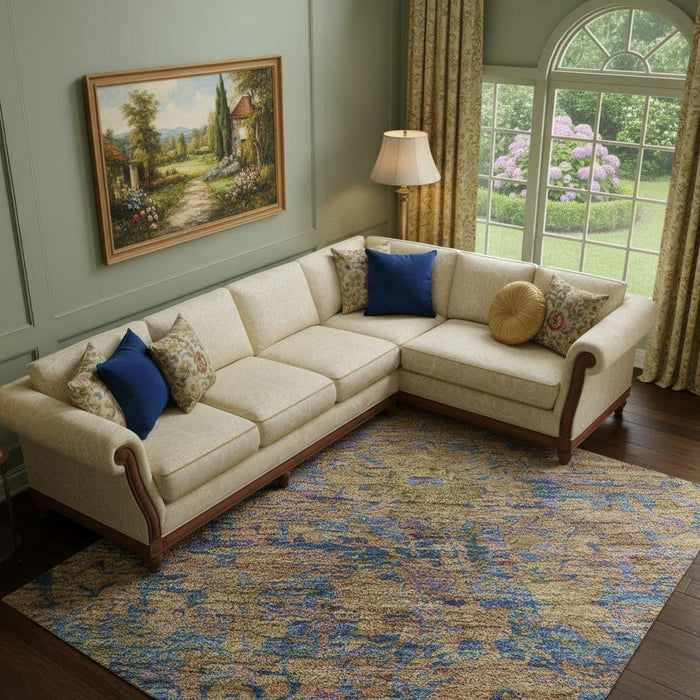 10' X 14' Oriental Washable Area Rug With UV Protection (700955) - Navy Blue / Gold