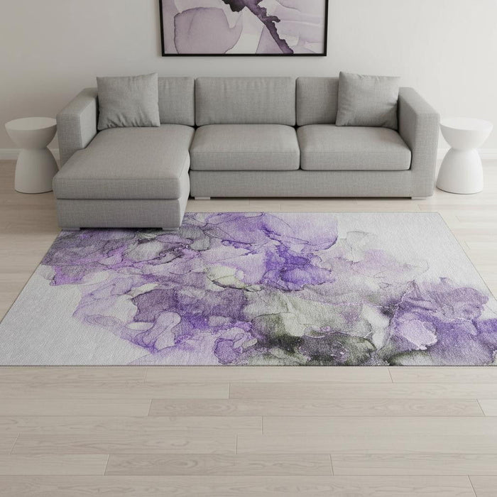 10' X 14' Abstract Washable Area Rug With UV Protection (647314) - Purple / Gray / Ivory