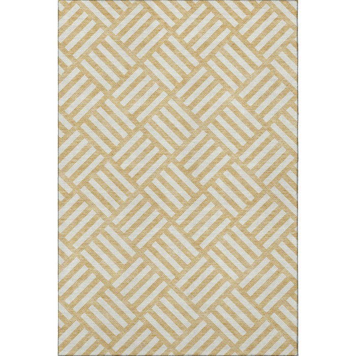8' X 10' Geometric Washable Area Rug With UV Protection (652357) - Gold / Ivory