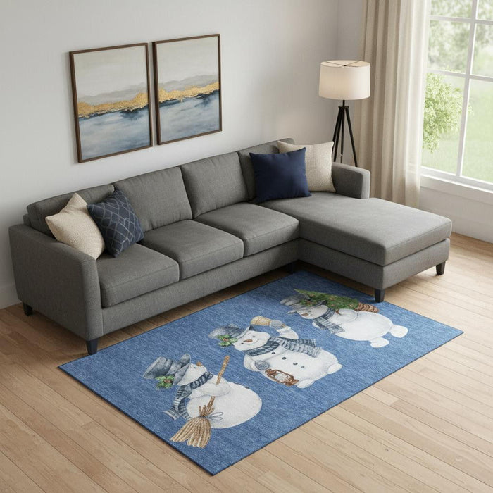 10' X 14' Geometric Washable Area Rug With UV Protection (702419) - Navy Blue / Green / Ivory