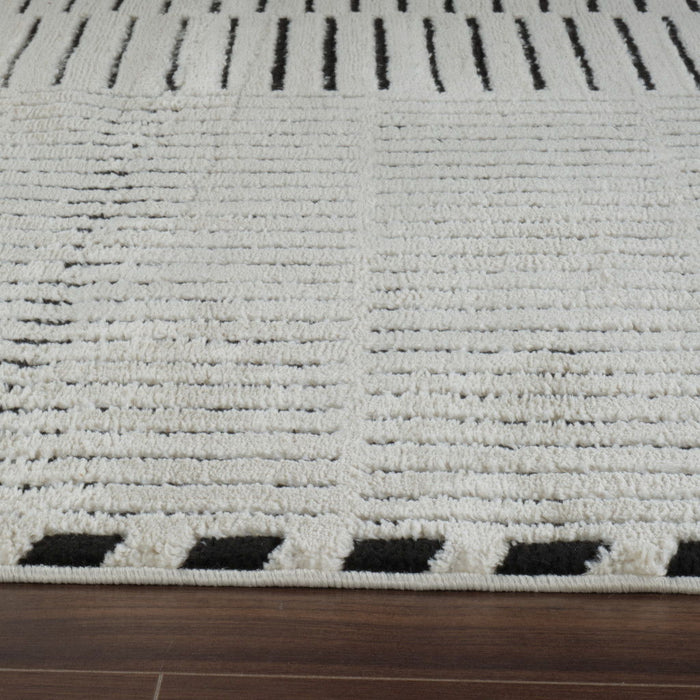 7.9' x 7.9' Abstract Distressed Polypropylene Area Rug - Cream And Black