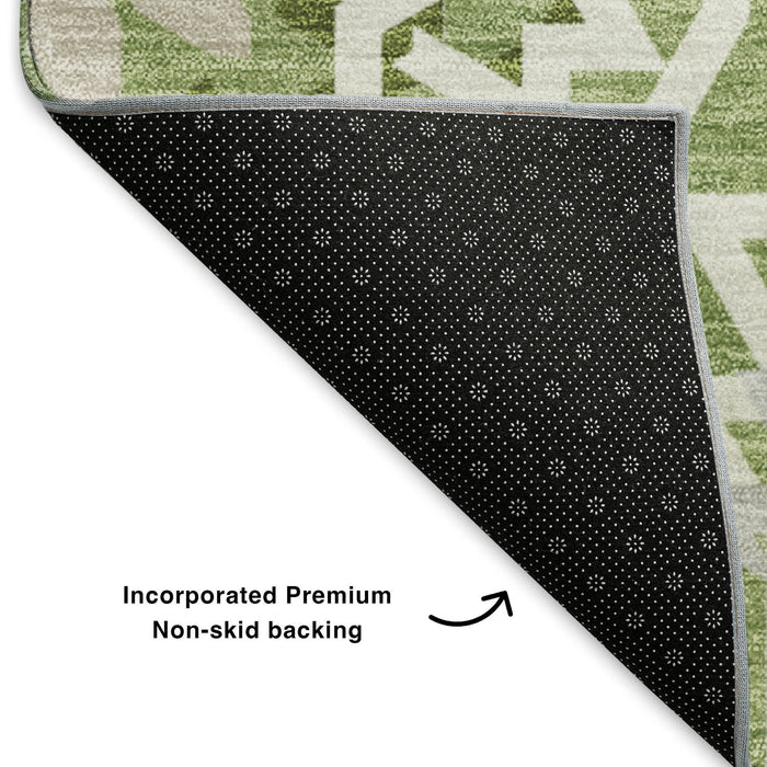 10' X 14' Geometric Washable Area Rug With UV Protection (652227) - Green / Ivory