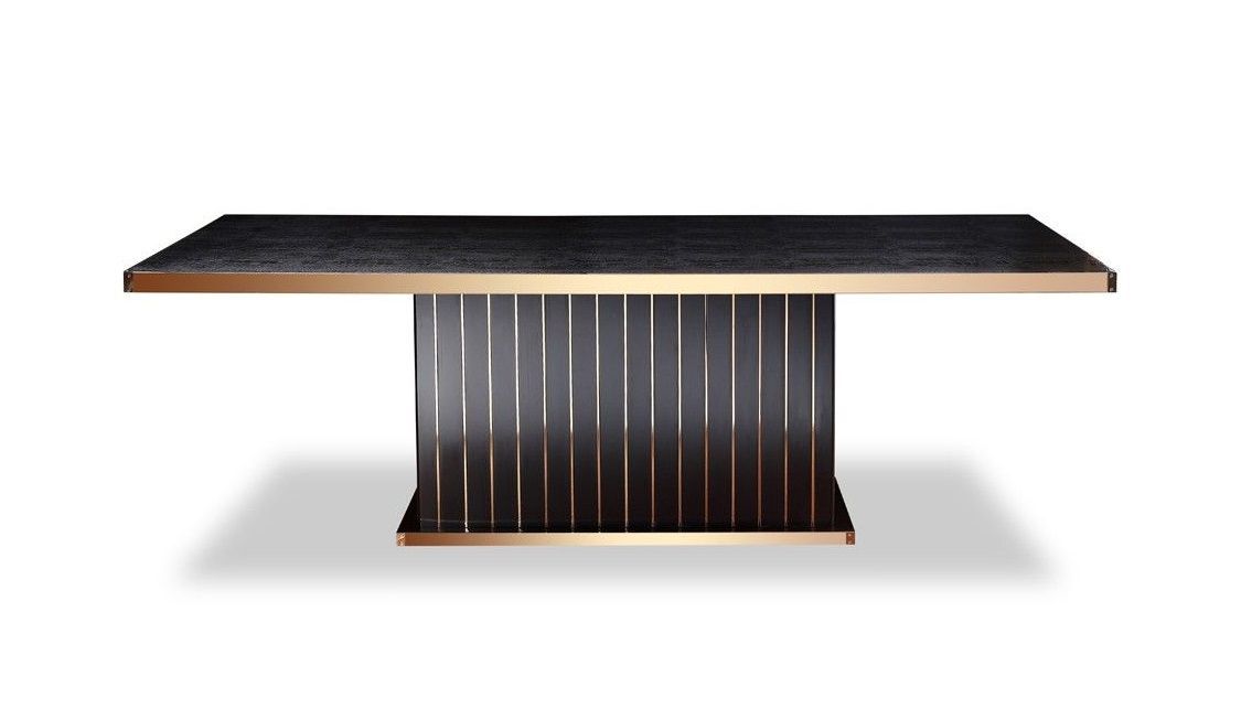 Wood Pedestal Base Dining Table - Black / Gold