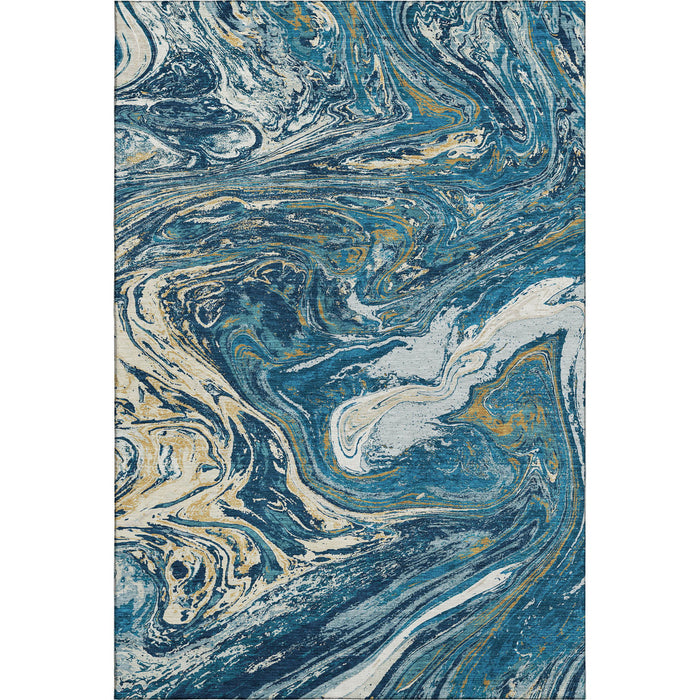 10' X 14' Abstract Washable Area Rug With UV Protection (683129) - Navy Blue / Gold / White