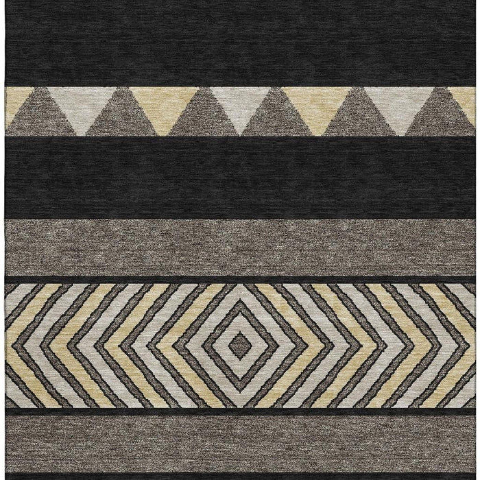 10' X 14' Southwestern Washable Area Rug With UV Protection (676380) - Black / Ivory / Wheat