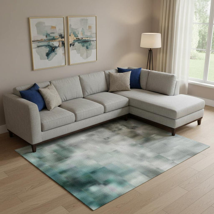 10' X 14' Geometric Washable Area Rug With UV Protection (710664) - Teal / Beige