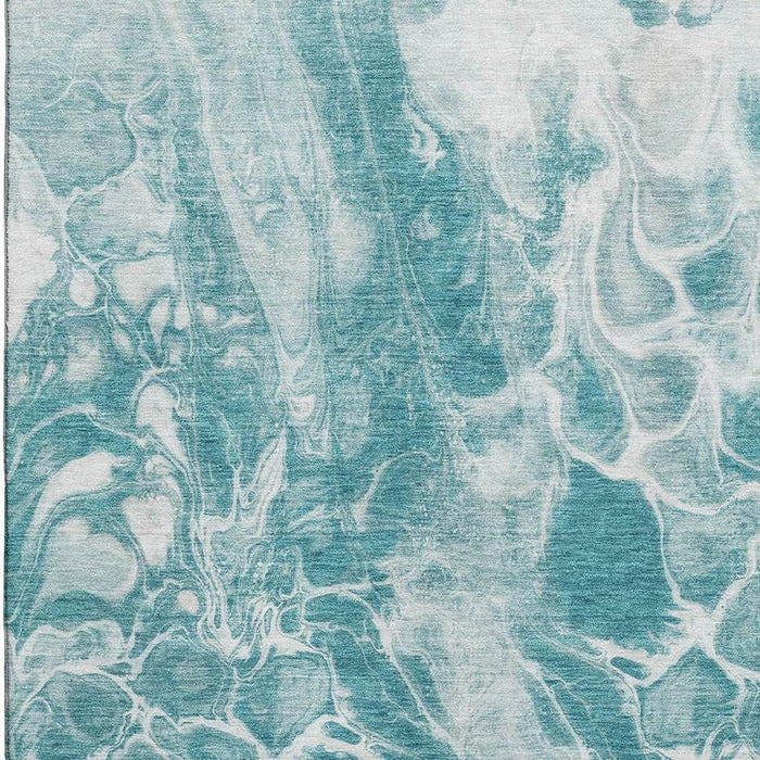 10' X 14' Abstract Washable Area Rug With UV Protection (708607) - Teal / Ivory