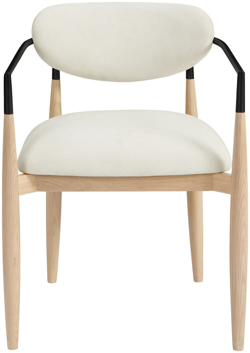 Riccio - Performance Fabric Upholstered Dining Arm Chair (Set of 2) With Light Brown Legs - Cream