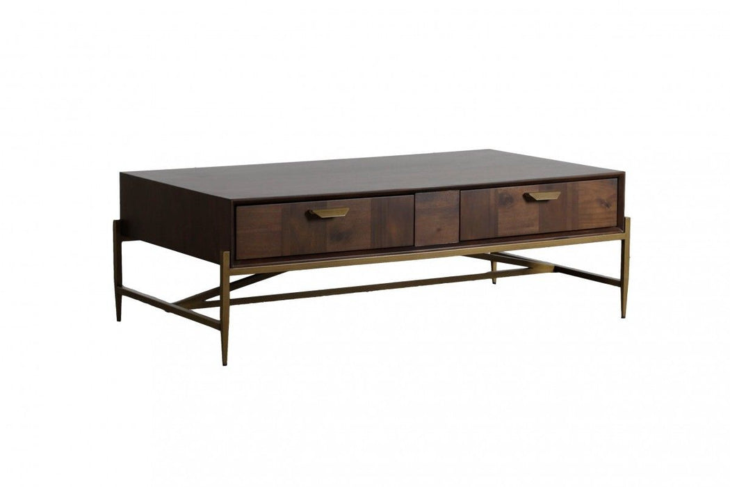 Modern Acacia Coffee Table - Dark Mango And Brass