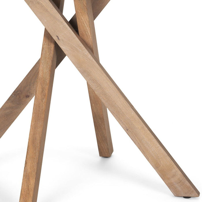 Distressed Solid Wood Round Cross Legs End Table - Natural