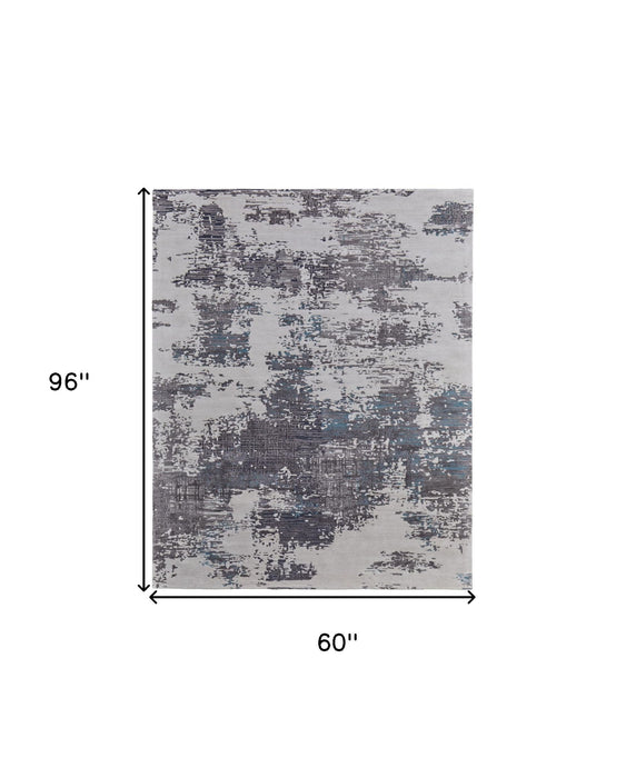 5' x 8' Abstract Hand Tufted Area Rug - Ivory Brown And Blue