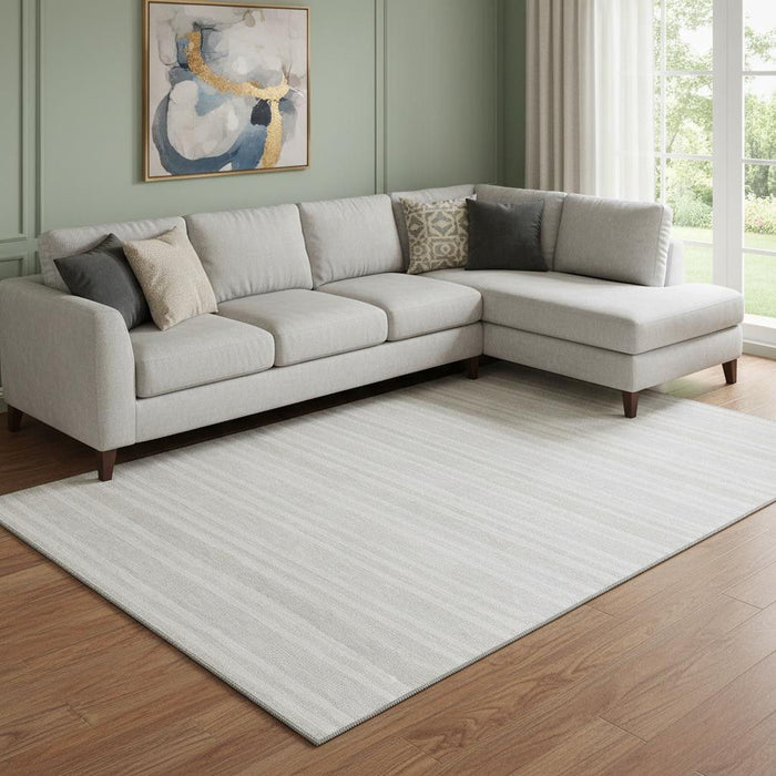 10' X 14' Striped Washable Area Rug With UV Protection (647818) - Ivory / Gray