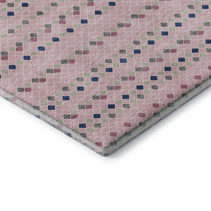 10' X 14' Striped Washable Area Rug With UV Protection (693552) - Pink / Navy Blue / Gray