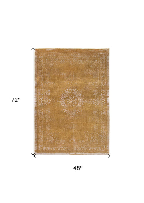 5' x 7' Medallion Non Skid Area Rug - Orange And White
