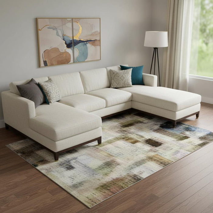 10' X 14' Abstract Washable Area Rug With UV Protection (709968) - Taupe / Ivory / Gray