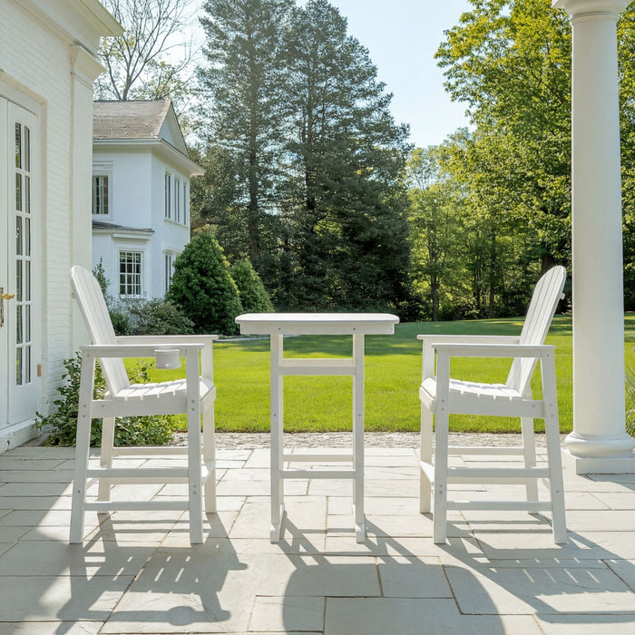 Giga outdoor white bar height Adirondack patio arm chair with cup holder, armrests, all-weather UV resistant material