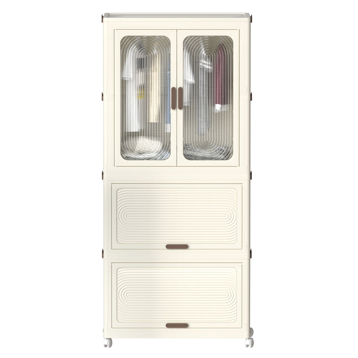 Cream white Giga portable wardrobe closet with magnetic doors and hanging rod, compact storage organizer for clothes.