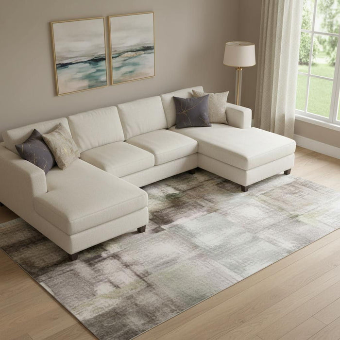 10' X 14' Abstract Washable Area Rug With UV Protection (705407) - Orange / Gray / Ivory