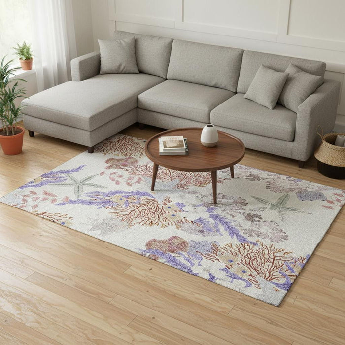 8' X 10' Geometric Washable Area Rug With UV Protection (645706) - Cinnamon / Ivory / Plum