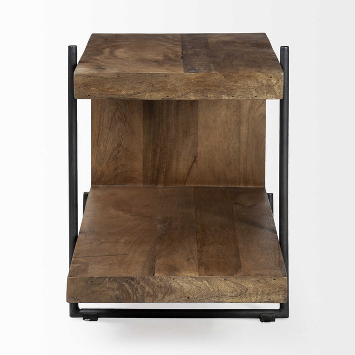 22" Solid Wood Square End Table With Shelves - Brown