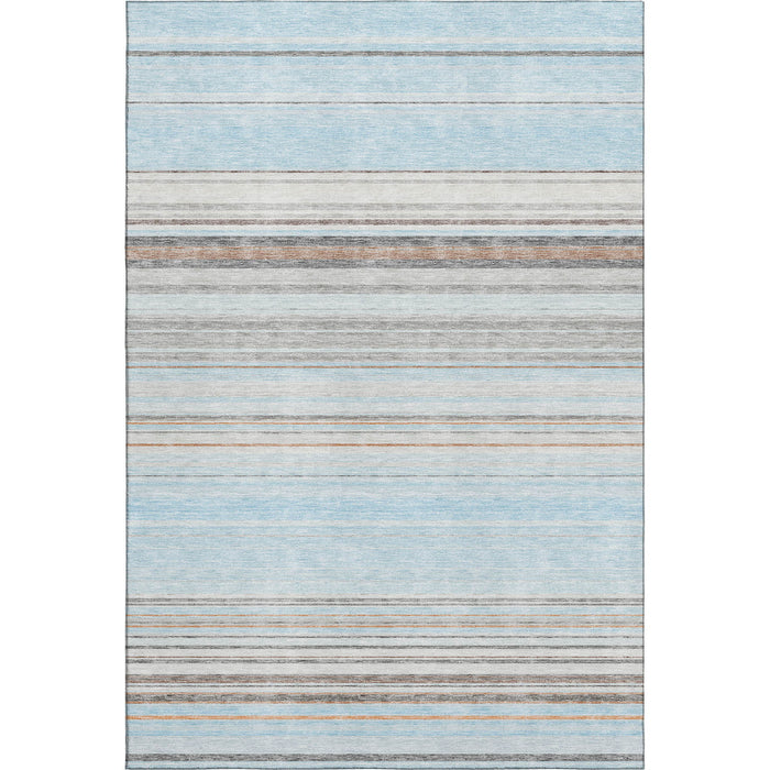 10' X 14' Striped Washable Area Rug With UV Protection (677333) - Sky Blue / Gray / Ivory