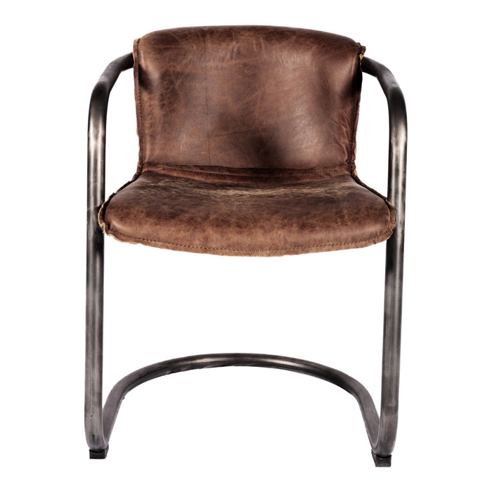 Leather Dining Arm Chairs (Set of 2) - Brown / Silver