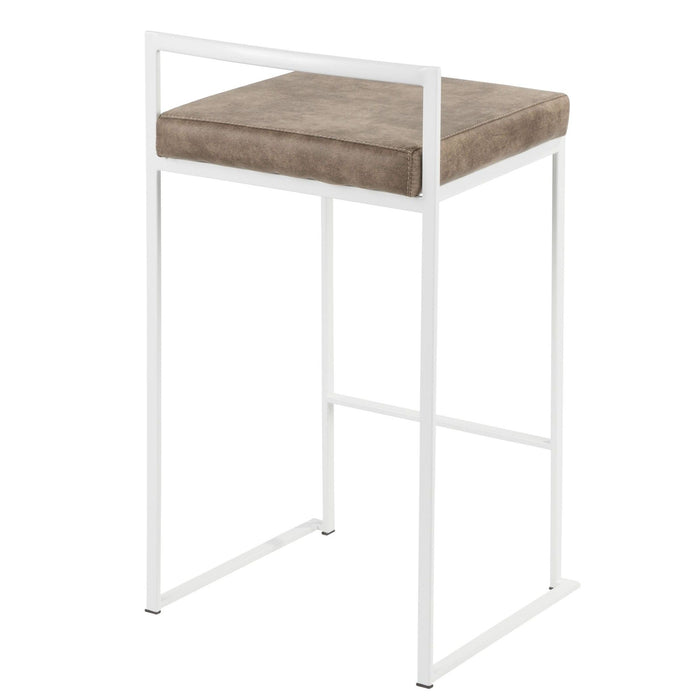 Fuji - 26" Stackable Counter Stool (Set of 3) - White Metal With Brown Cowboy Fabric Cushion