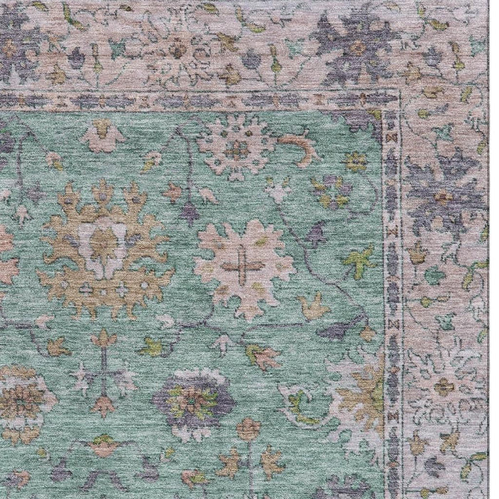 10' X 14' Oriental Washable Area Rug With UV Protection (716575) - Mint Green / Peach