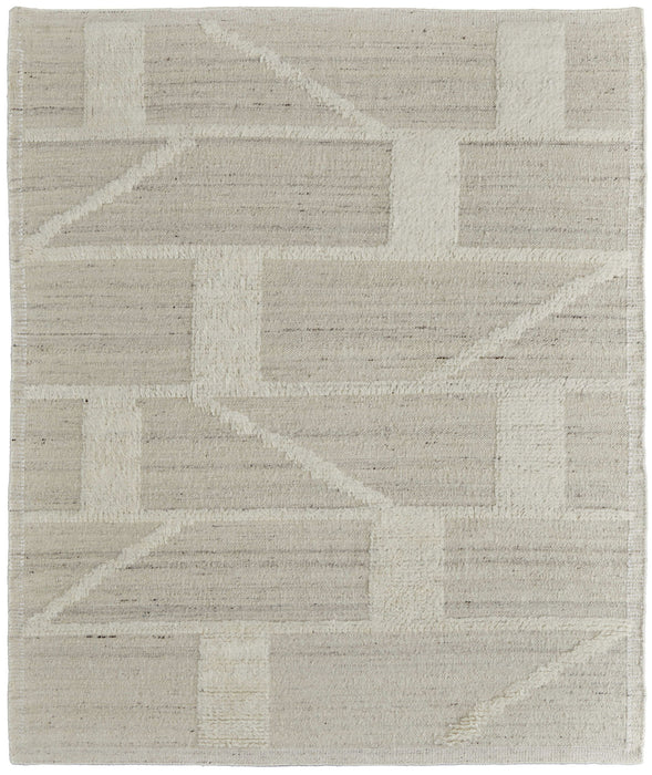 8' x 10' Wool Geometric Hand Woven Area Rug - Tan And Ivory