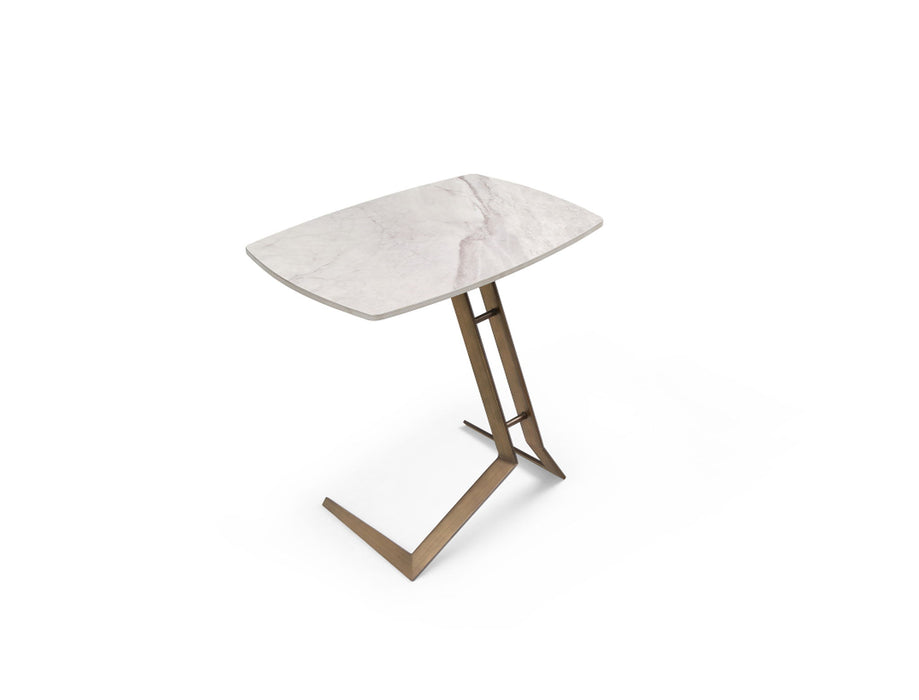 Ceramic Faux Marble Steel End Table - White / Bronze
