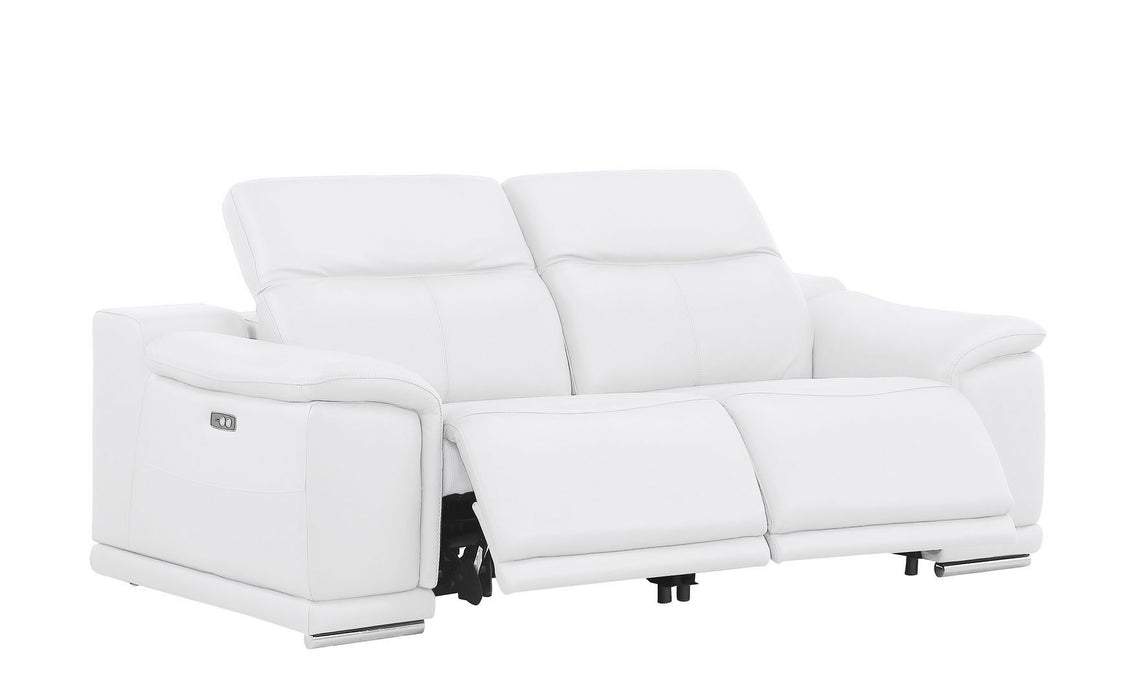 Leather Power Reclining Loveseat (643821) - White / Silver