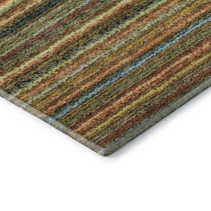 8' Striped Washable Round Rug With UV Protection (650785) - Coral / Green / Blue