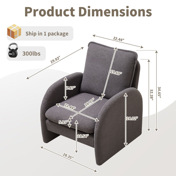 Giga modern Sherpa upholstered accent armchair with plush cushioning, ideal for living room, bedroom, or office seating.