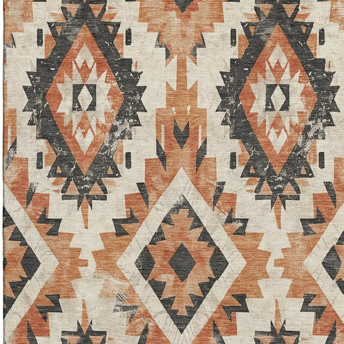 10' X 14' Southwestern Washable Area Rug With UV Protection (706625) - Terra Cotta / Charcoal / Ivory