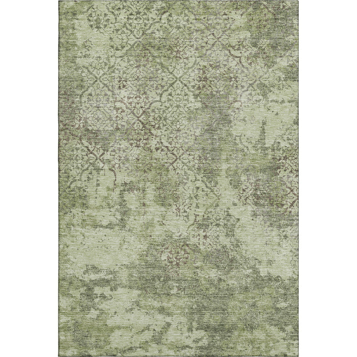 8' X 10' Abstract Washable Area Rug With UV Protection - Artichoke Green And Taupe
