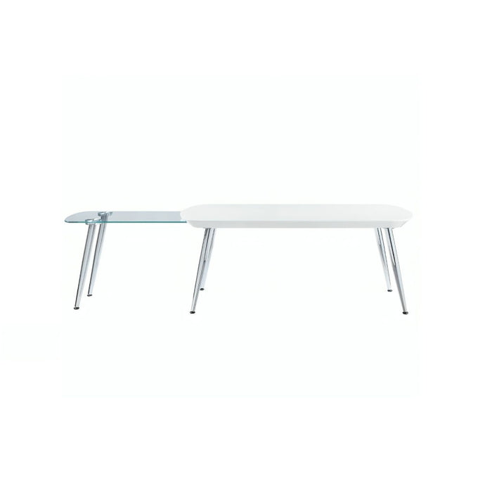 Clear And Silver Wood And Glass Extendable Coffee Table - White