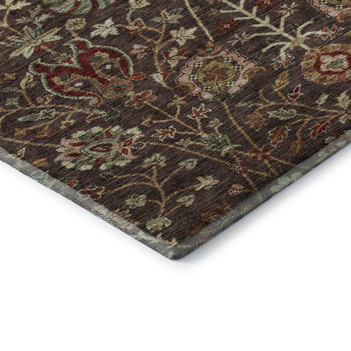 10' X 14' Floral Washable Area Rug With UV Protection (683968) - Chocolate / Red / Copper