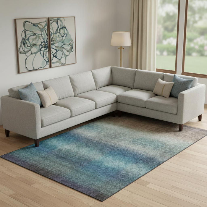 10' X 14' Striped Washable Area Rug With UV Protection (699604) - Blue / Copper / Gray