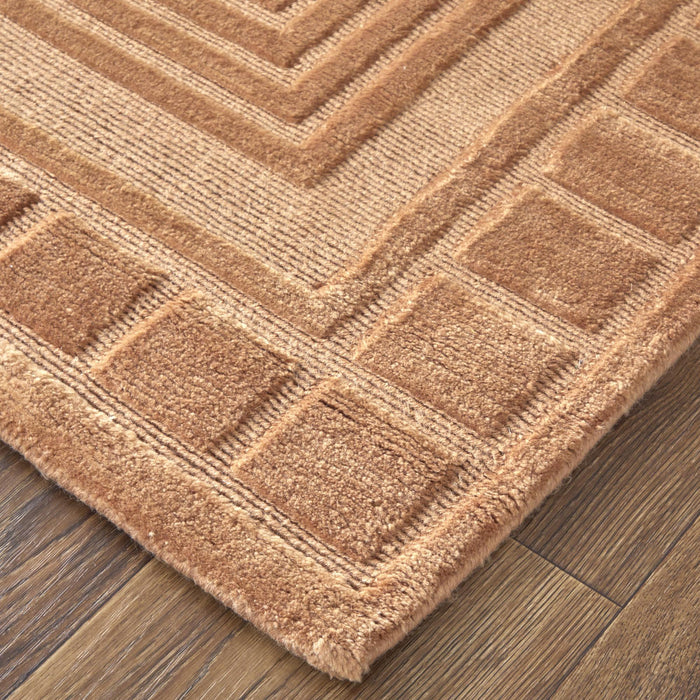 9' X 13' Wool Geometric Hand Knotted Area Rug (744389) - Tan / Gold