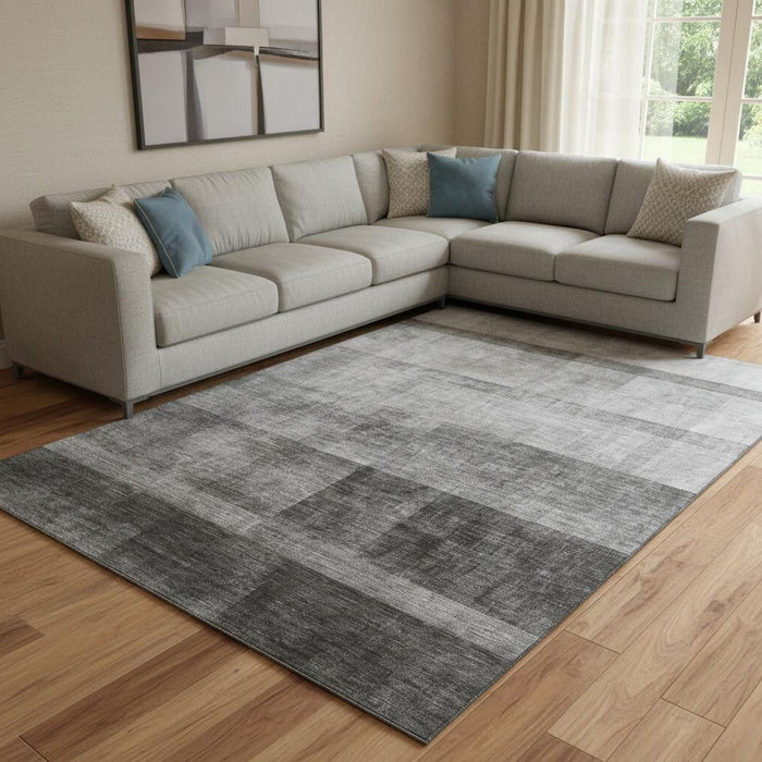 10' X 14' Abstract Washable Area Rug With UV Protection (649630) - Gray / Ivory